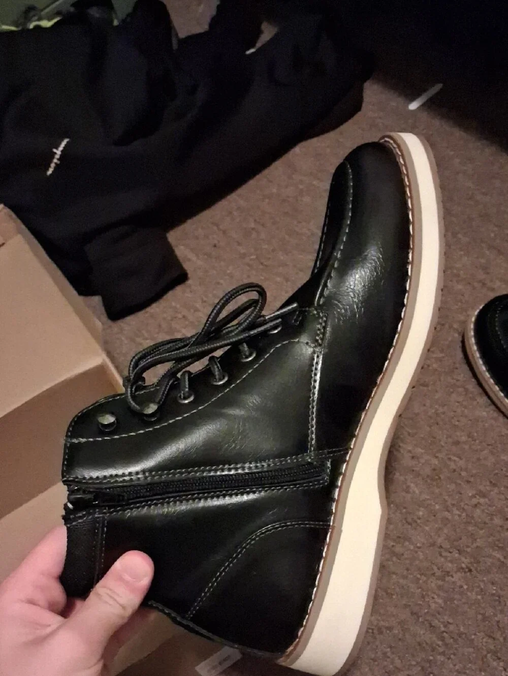 Steve Madden Black Leather Lace-Up Ankle Boots with White Outsole